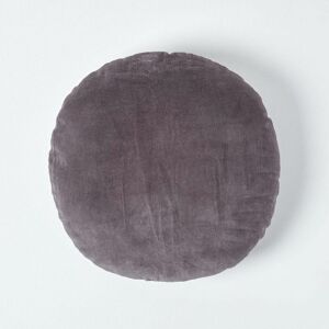 Homescapes - Dark Grey Velvet Cushion, 40 cm Round - Grey