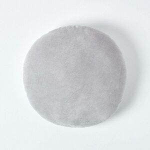 Light Grey Velvet Cushion, 40 cm Round - Grey - Homescapes