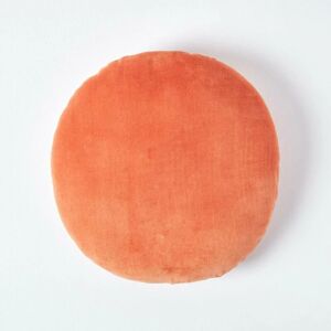 Homescapes - Burnt Orange Velvet Cushion, 40 cm Round - Orange