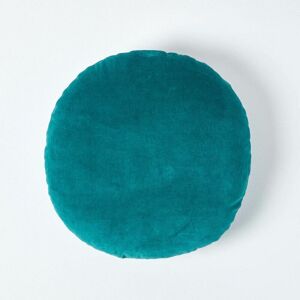 Emerald Green Velvet Cushion, 40 cm Round - Green - Homescapes