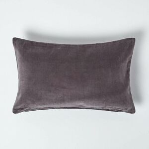 Dark Grey Velvet Rectangular Cushion Cover, 30 x 50 cm - Grey - Homescapes