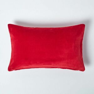 Red Velvet Rectangular Cushion Cover, 30 x 50 cm - Red - Homescapes