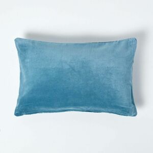 Blue Velvet Rectangular Cushion Cover, 30 x 50 cm - Blue - Homescapes