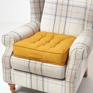 Homescapes - Mustard Cotton Armchair Booster Cushion - Yellow