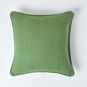 Homescapes - Cotton Rajput Ribbed Dark Olive Cushion Cover, 45 x 45cm - Green