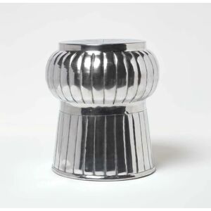 Elegant Designer Solid Metal Silver Footstool, moroccan 43 cm High - Silver - Silver - Silver - Homescapes