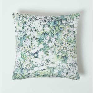 Floral Garden Green Velvet Cushion 46 x 46 cm - Grey, White, Green - Homescapes