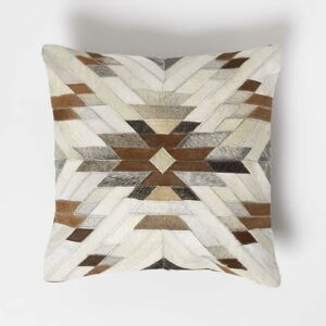 Homescapes - Geometric Star Brown & Cream Leather Cushion 45 x 45 cm - Cream & Brown