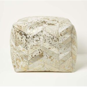 Gold & Grey Geometric Diamond Leather Pouffe Bean Cube - Grey & Gold - Homescapes