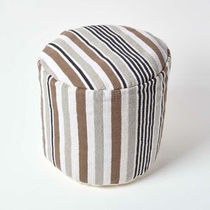 Grey, Black and White Stripe Bean Filled Pouffe Tall 45 x 40 cm - Grey & Natural - Homescapes