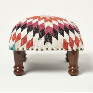 Homescapes - Manila Handwoven Kilim Footstool 40 x 40 cm - Orange & White