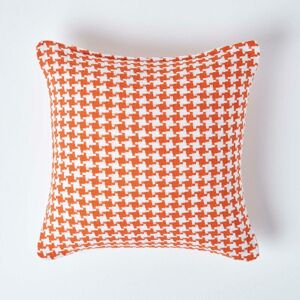 Houndstooth 100% Cotton Cushion Cover Orange, 60 x 60 cm - Orange - Orange - Homescapes