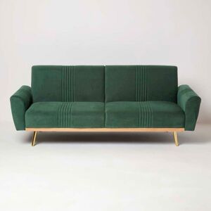 Homescapes - Lenny Velvet Sofa Bed, Dark Green - Green
