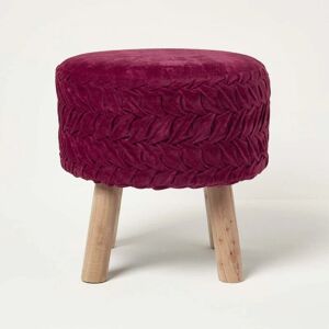 Homescapes - Lyla Dark Pink Pleated Velvet Footstool, 40 cm Tall - Dark Pink