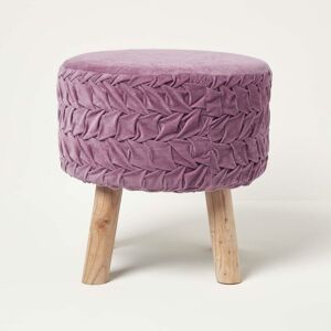 Homescapes - Lyla Lilac Pleated Velvet Footstool, 40 cm Tall - Lilac Pink