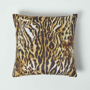 Homescapes - Tiger Print Velvet Cushion 46 x 46 cm - Gold, Black