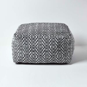 Homescapes - Trance Black and White Diamond Pattern Recycled Fibre Square Bean Filled Pouffe, 60 cm - Black & White