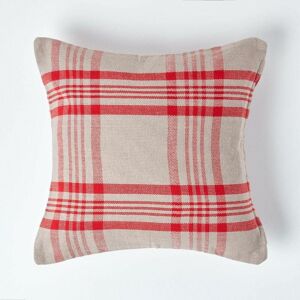 Grey & Red Tartan Pattern Cushion Cover, 45 x 45 cm - Red - Homescapes