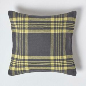Grey & Yellow Tartan Pattern Cushion Cover, 45 x 45 cm - Grey - Homescapes