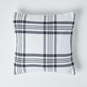 White & Black Tartan Pattern Cushion Cover, 45 x 45 cm - White - Homescapes