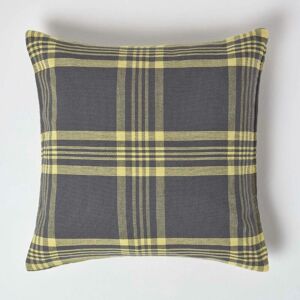 Grey & Yellow Tartan Pattern Cushion Cover, 60 x 60 cm - Grey - Homescapes