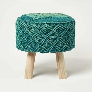 Homescapes - Willow Macrame Teal Green Footstool - Teal Green