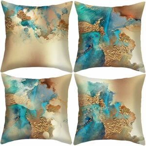 HÉLOISE HOSTECCO Set of 4 Nordic Abstract Teal and Gold Throw Pillow Covers, Modern Decorative Throw Pillow Covers for Sofa 18x18 Inch