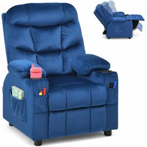 COSTWAY Kids Recliner Chair Velvet Fabric Adjustable Sofa Chair Gaming Lounge Chair