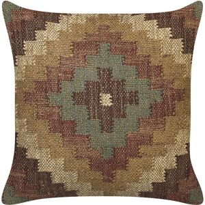 BELIANI Kilim Style Cushion Oriental Ethnic Pattern Jute Wool Cover Multicolour Maguri - Brown