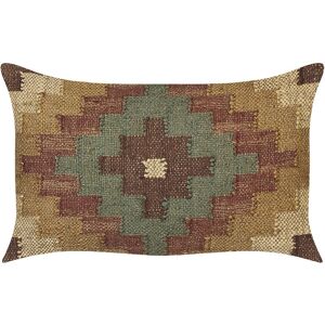 BELIANI Kilim Style Cushion Oriental Ethnic Pattern Jute Wool Cover Multicolour Maguri - Brown