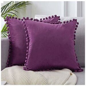 LANGRAY 2 pc cushion de de velvet cilla decorative cidowcasa taie full boule pure pure color suggestion only stays living in the pillow pum canno (violet)