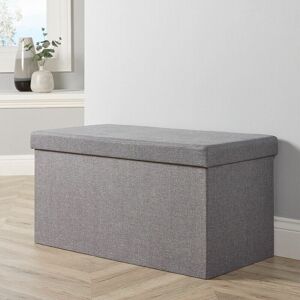 HOME SOURCE Large Folding Ottoman Grey Linen Fabric Chest Sturdy Storage Space Saving Box - Multicoloured