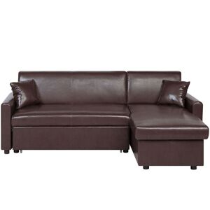 BELIANI Traditional Faux Leather Dark Brown Left Hand Corner Sofa Bed Storage Ogna - Brown