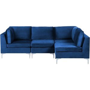 BELIANI Left Hand Modular L-Shaped Sofa Velvet 4 Seater Metal Legs Blue Evja - Blue