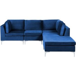 BELIANI Left Hand Modular L-Shaped Sofa Velvet 4 Seater Ottoman Metal Legs Blue Evja - Blue