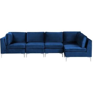 BELIANI Left Hand Modular L-Shaped Sofa Velvet 5 Seater Metal Legs Blue Evja - Blue