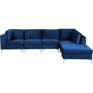 BELIANI Left Hand Modular L-Shaped Sofa Velvet 5 Seater Ottoman Metal Legs Blue Evja - Blue