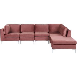 BELIANI Left Hand Modular L-Shaped Sofa Velvet 5 Seater Ottoman Metal Legs Pink Evja - Pink