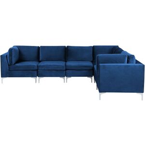 BELIANI Left Hand Modular L-Shaped Sofa Velvet 6 Seater Metal Legs Blue Evja - Blue