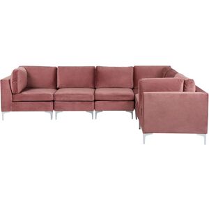 BELIANI Left Hand Modular L-Shaped Sofa Velvet 6 Seater Metal Legs Pink Evja - Pink