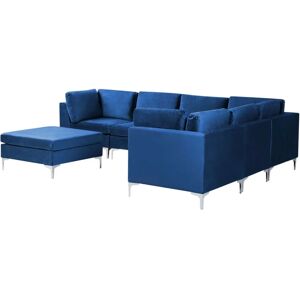 BELIANI Left Hand Modular L-Shaped Sofa Velvet 6 Seater Ottoman Metal Legs Blue Evja - Blue