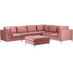 BELIANI Left Hand Modular L-Shaped Sofa Velvet 6 Seater Ottoman Metal Legs Pink Evja - Pink