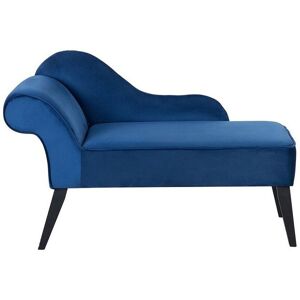 BELIANI Vintage Left Hand Velvet Chaise Lounge Blue Upholstery Black Legs Biarritz - Blue