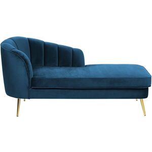 BELIANI Left Hand Velvet Chaise Lounge Navy Blue Upholstery Gold Metal Legs Allier - Blue