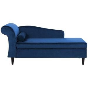 BELIANI Living Room Left Hand Velvet Chaise Lounge with Storage Navy Blue Luiro - Blue