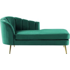 BELIANI Left Hand Velvet Chaise Lounge Emerald Green Upholstery Gold Metal Legs Allier - Green