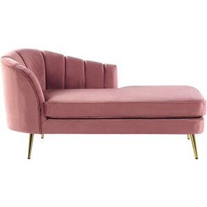 BELIANI Left Hand Velvet Chaise Lounge Pink Upholstery Gold Metal Legs Allier - Pink
