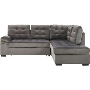 BELIANI L Shaped Velvet Corner Sofa Bed 4 Seater with Chaise Storage Tufted Grey Varnamo - Grey