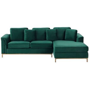 BELIANI Modern Emerald Green Velvet Couch Corner Sofa Gold Legs Left Hand Oslo - Green