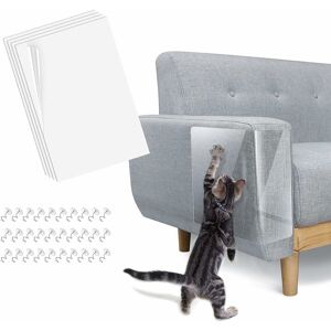 PESCE Lewondr Set of 4 Furniture Protectors Mat Cat Scratcher, Sofa Armchair Protector Anti-Claw Furniture Self-adhesive with Pins Pins 45 30cm / 18 12